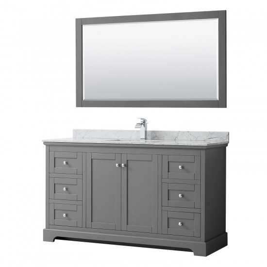 60 Inch Single Bathroom Vanity in Dark Gray, White Carrara Marble Countertop, Sink, 58 Inch Mirror