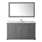 60 Inch Single Bathroom Vanity in Dark Gray, White Carrara Marble Countertop, Sink, 58 Inch Mirror