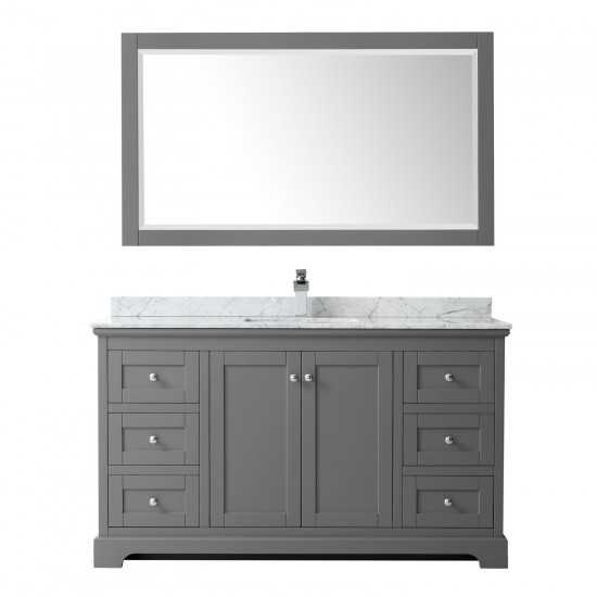 60 Inch Single Bathroom Vanity in Dark Gray, White Carrara Marble Countertop, Sink, 58 Inch Mirror