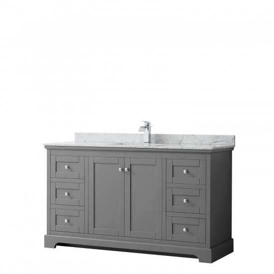 60 Inch Single Bathroom Vanity in Dark Gray, White Carrara Marble Countertop, Sink, No Mirror