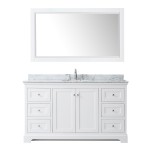 60 Inch Single Bathroom Vanity in White, White Carrara Marble Countertop, Oval Sink, 58 Inch Mirror