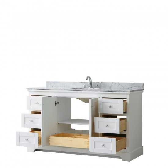 60 Inch Single Bathroom Vanity in White, White Carrara Marble Countertop, Oval Sink, No Mirror