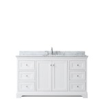 60 Inch Single Bathroom Vanity in White, White Carrara Marble Countertop, Oval Sink, No Mirror