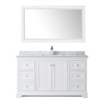 60 Inch Single Bathroom Vanity in White, White Carrara Marble Countertop, Sink, 58 Inch Mirror