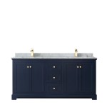 72 Inch Double Bathroom Vanity in Dark Blue, White Carrara Marble Countertop, Sinks, No Mirror