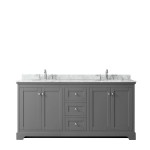 72 Inch Double Bathroom Vanity in Dark Gray, White Carrara Marble Countertop, Oval Sinks, No Mirror