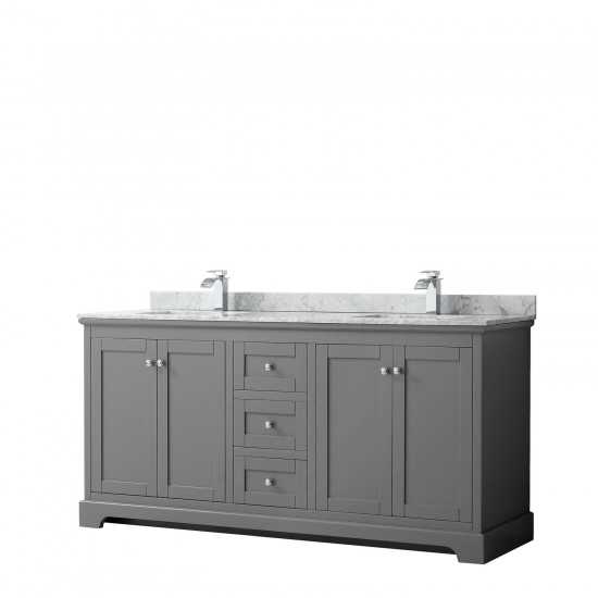 72 Inch Double Bathroom Vanity in Dark Gray, White Carrara Marble Countertop, Sinks, No Mirror