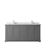 72 Inch Double Bathroom Vanity in Dark Gray, White Carrara Marble Countertop, Sinks, No Mirror