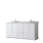 72 Inch Double Bathroom Vanity in White, White Carrara Marble Countertop, Oval Sinks, No Mirror