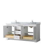 72 Inch Double Bathroom Vanity in White, White Carrara Marble Countertop, Oval Sinks, No Mirror