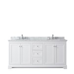 72 Inch Double Bathroom Vanity in White, White Carrara Marble Countertop, Oval Sinks, No Mirror