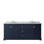 80 Inch Double Bathroom Vanity in Dark Blue, White Carrara Marble Countertop, Oval Sinks, No Mirror