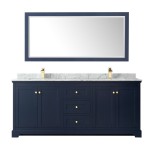 80 Inch Double Bathroom Vanity in Dark Blue, White Carrara Marble Countertop, Sinks, 70 Inch Mirror