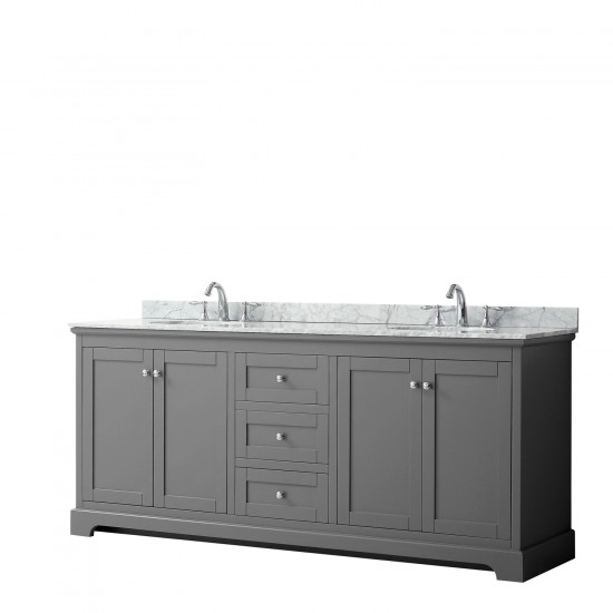 80 Inch Double Bathroom Vanity in Dark Gray, White Carrara Marble Countertop, Oval Sinks, No Mirror