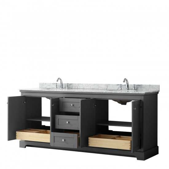 80 Inch Double Bathroom Vanity in Dark Gray, White Carrara Marble Countertop, Oval Sinks, No Mirror