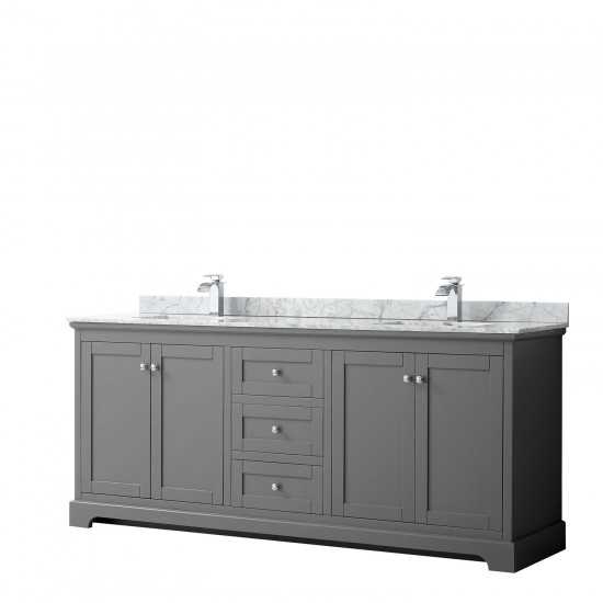 80 Inch Double Bathroom Vanity in Dark Gray, White Carrara Marble Countertop, Sinks, No Mirror