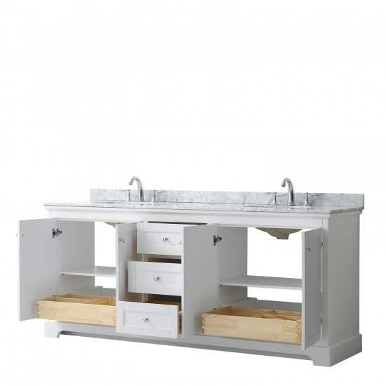 80 Inch Double Bathroom Vanity in White, White Carrara Marble Countertop, Oval Sinks, No Mirror