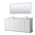 80 Inch Double Bathroom Vanity in White, White Carrara Marble Countertop, Sinks, 70 Inch Mirror