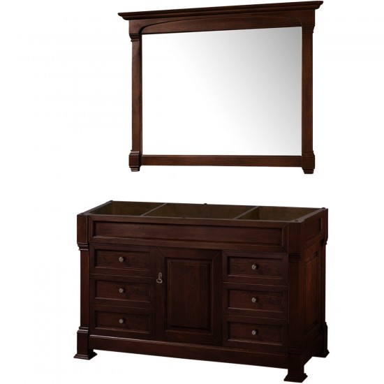 55 Inch Single Bathroom Vanity in Dark Cherry, No Countertop, No Sink, 50 Inch Mirror