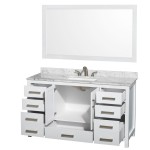 60 Inch Single Bathroom Vanity in White, White Carrara Marble Countertop, 3-Hole Sink, 58 Inch Mirror