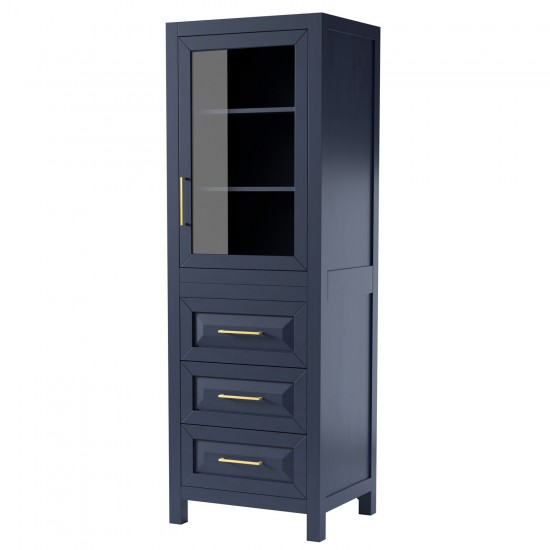 Linen Tower in Dark Blue, Shelved Cabinet Storage and 3 Drawers