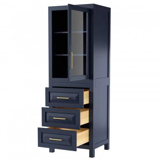 Linen Tower in Dark Blue, Shelved Cabinet Storage and 3 Drawers