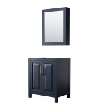 30 Inch Single Bathroom Vanity in Dark Blue, No Countertop, No Sink, Medicine Cabinet