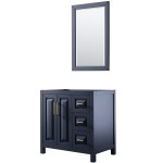 36 Inch Single Bathroom Vanity in Dark Blue, No Countertop, No Sink, 24 Inch Mirror