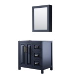 36 Inch Single Bathroom Vanity in Dark Blue, No Countertop, No Sink, Medicine Cabinet