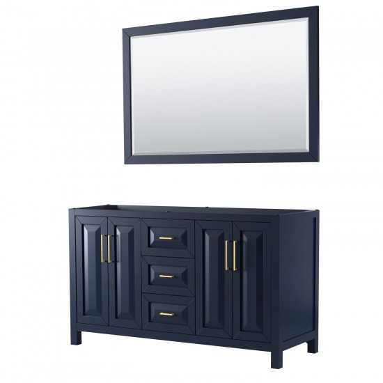 60 Inch Double Bathroom Vanity in Dark Blue, No Countertop, No Sink, 58 Inch Mirror