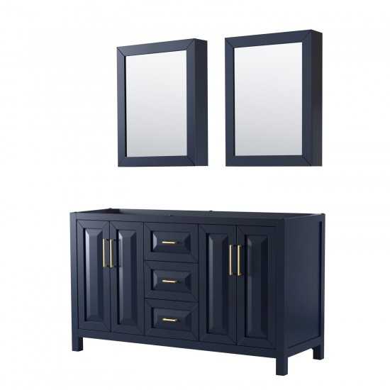 60 Inch Double Bathroom Vanity in Dark Blue, No Countertop, No Sink, Medicine Cabinets