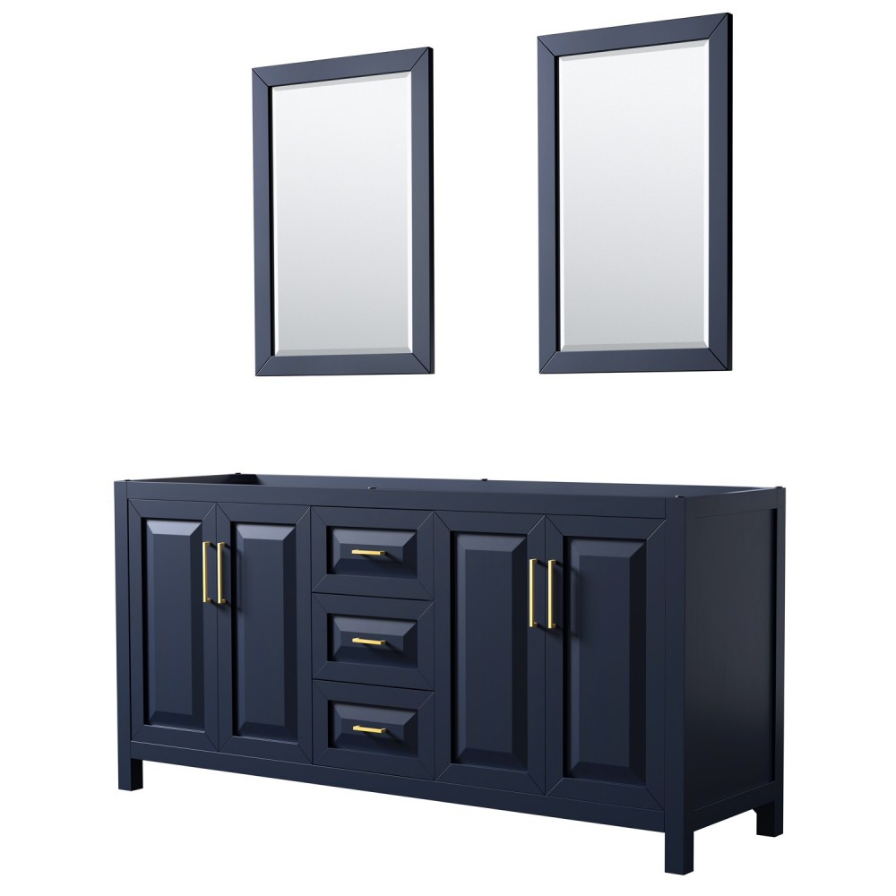 72 Inch Double Bathroom Vanity in Dark Blue, No Countertop, No Sink, 24 Inch Mirrors