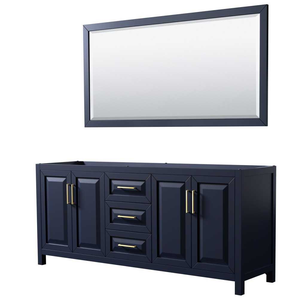 80 Inch Double Bathroom Vanity in Dark Blue, No Countertop, No Sink, 70 Inch Mirror