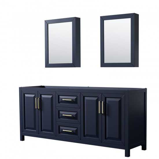 80 Inch Double Bathroom Vanity in Dark Blue, No Countertop, No Sink, Medicine Cabinets