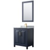 30 Inch Single Bathroom Vanity in Dark Blue, White Carrara Marble Countertop, Sink, 24 Inch Mirror