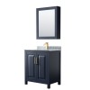 30 Inch Single Bathroom Vanity in Dark Blue, White Carrara Marble Countertop, Sink, Medicine Cabinet