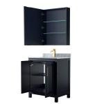 30 Inch Single Bathroom Vanity in Dark Blue, White Carrara Marble Countertop, Sink, Medicine Cabinet