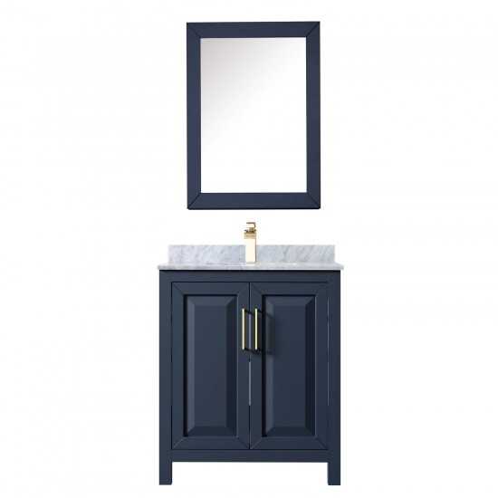 30 Inch Single Bathroom Vanity in Dark Blue, White Carrara Marble Countertop, Sink, Medicine Cabinet