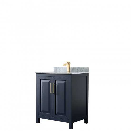 30 Inch Single Bathroom Vanity in Dark Blue, White Carrara Marble Countertop, Sink, No Mirror