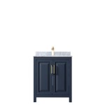 30 Inch Single Bathroom Vanity in Dark Blue, White Carrara Marble Countertop, Sink, No Mirror