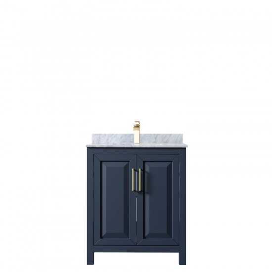 30 Inch Single Bathroom Vanity in Dark Blue, White Carrara Marble Countertop, Sink, No Mirror