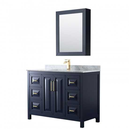 48 Inch Single Bathroom Vanity in Dark Blue, White Carrara Marble Countertop, Sink, Medicine Cabinet