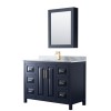 48 Inch Single Bathroom Vanity in Dark Blue, White Carrara Marble Countertop, Sink, Medicine Cabinet
