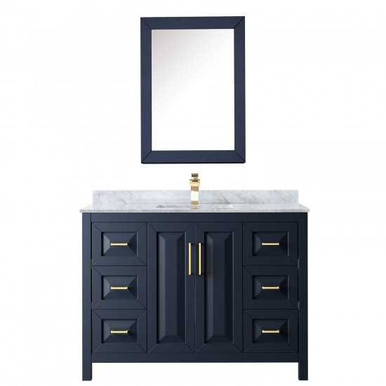 48 Inch Single Bathroom Vanity in Dark Blue, White Carrara Marble Countertop, Sink, Medicine Cabinet