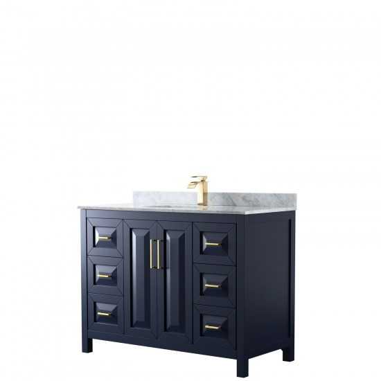 48 Inch Single Bathroom Vanity in Dark Blue, White Carrara Marble Countertop, Sink, No Mirror
