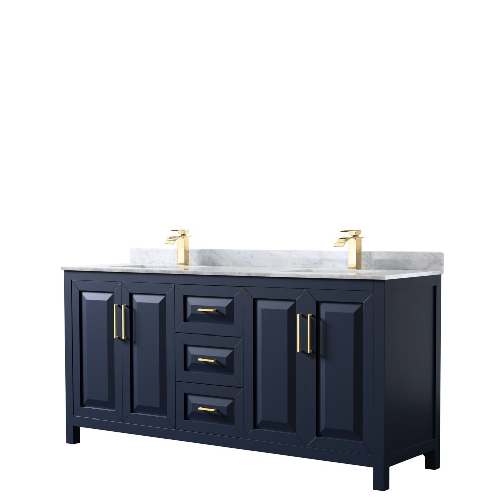 72 Inch Double Bathroom Vanity in Dark Blue, White Carrara Marble Countertop, Sinks, No Mirror 72 Inch Double Bathroom Vanity in Dark Blue, White Carrara Marble Countertop, Sinks, No Mirror