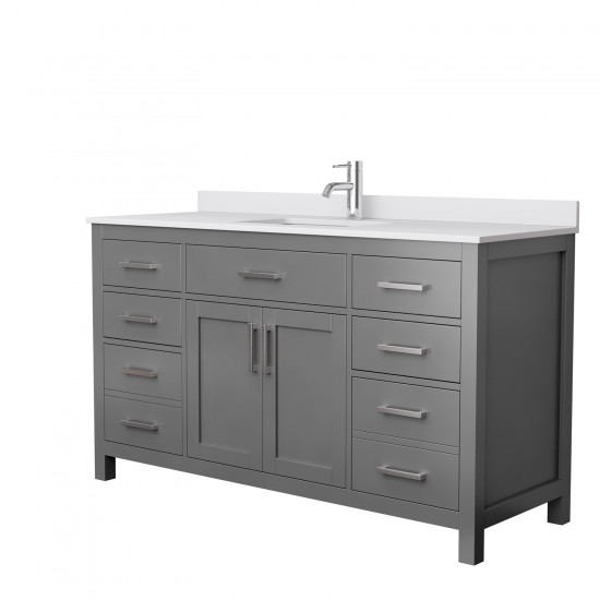 60 Inch Single Bathroom Vanity in Dark Gray, White Cultured Marble Countertop, Sink, No Mirror