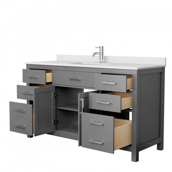 60 Inch Single Bathroom Vanity in Dark Gray, White Cultured Marble Countertop, Sink, No Mirror