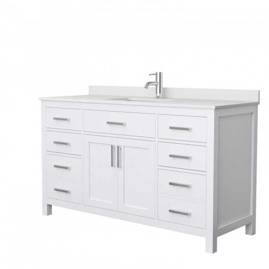 60 Inch Single Bathroom Vanity in White, White Cultured Marble Countertop, Sink, No Mirror