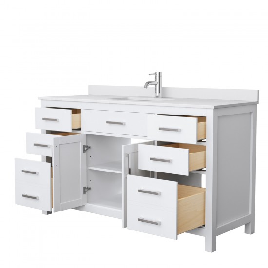 60 Inch Single Bathroom Vanity in White, White Cultured Marble Countertop, Sink, No Mirror